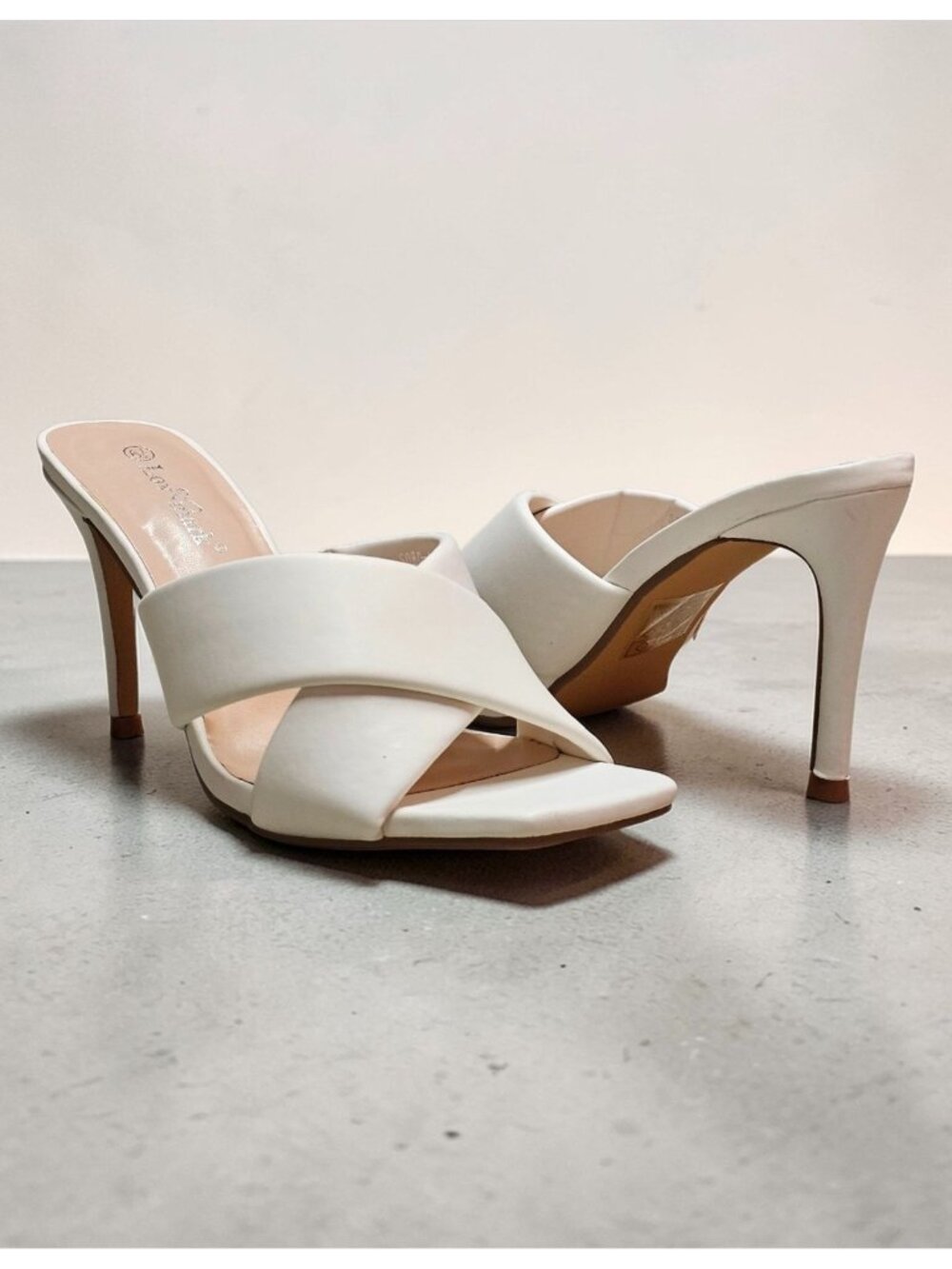 White Cross Strap Stiletto Heel Mules With Square Toe Design For Women